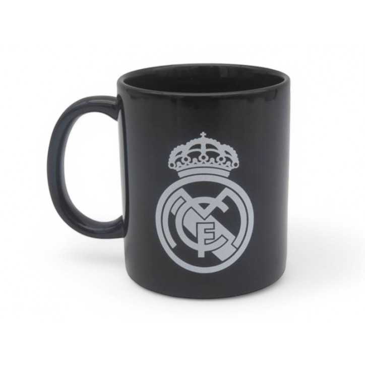 Taza CerámicaReal Madrid Negra con Escudo Blanco en Caja