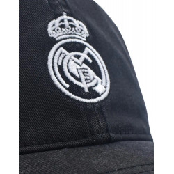 Gorra Real Madrid Color Negro Efecto Vaquero Envejecido - Escudo y Nombre Bordados  - Adulto