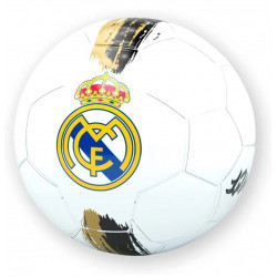 Balón Futbol Real Madrid Escudo Color Blanco franja Negra y Dorada- Talla 5